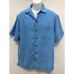 Caribbean Hawaiian Shirt Mens L Blue Button Up Shirt Sleeve Floral Modal Blend